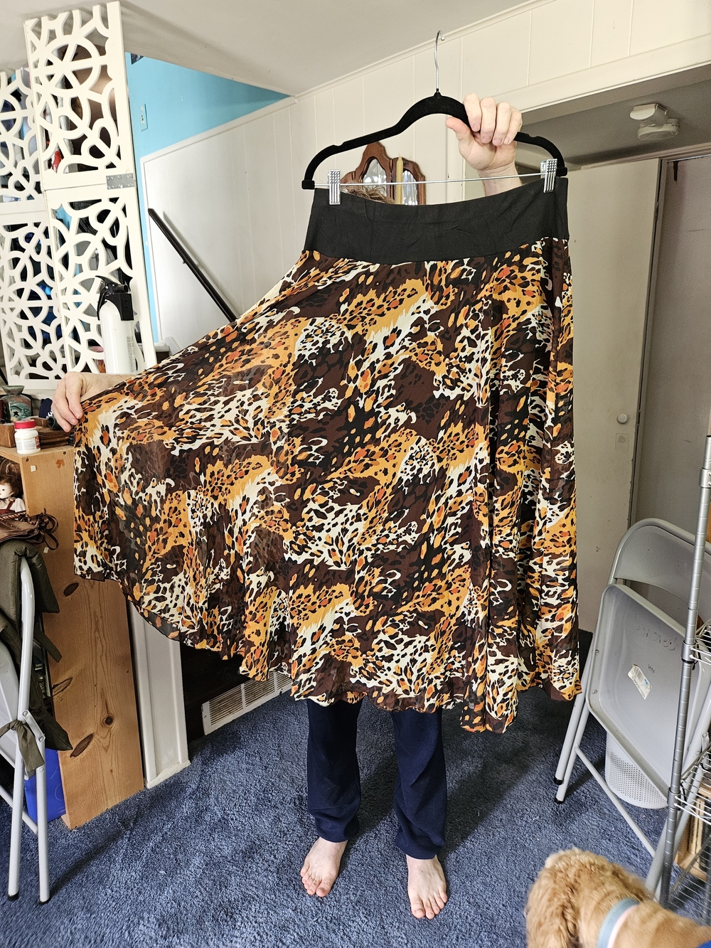 Flowing Animal Print Midi Skirt in Brown and Orange